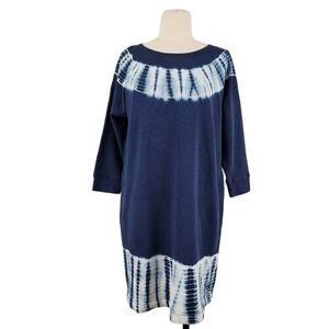 J Jill Pure Jill Organic Cotton Tie Dye Shift Dress Sz S Petite Blue Terry Cloth